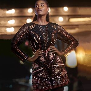 NWT Anthropologie Let Me Be Festive Beaded Mini Dress